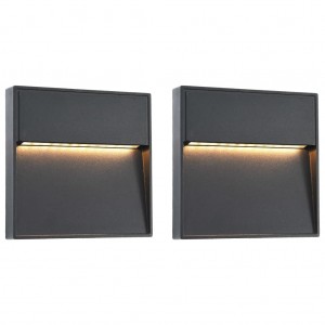 Lámparas LED de pared para jardín 2 unidades cuadrada negra 3 W D