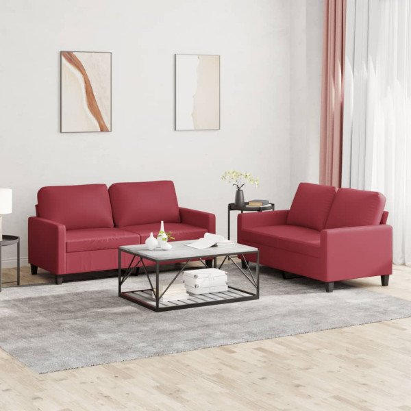 Conjunto de sofá com almofadas 2 peças couro sintético vermelho D