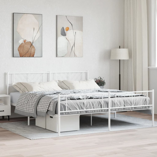 Estrutura de cama de metal com cabeçalho e pé cama branca 193x203 cm D