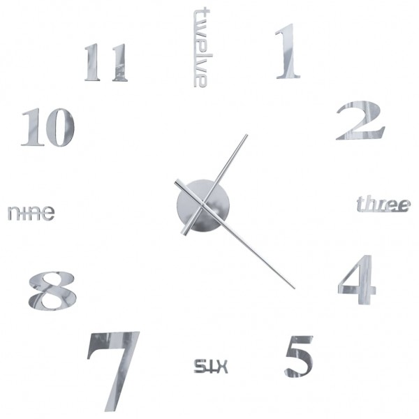 Relógio de parede 3D de design moderno 100 cm XXL prateado D