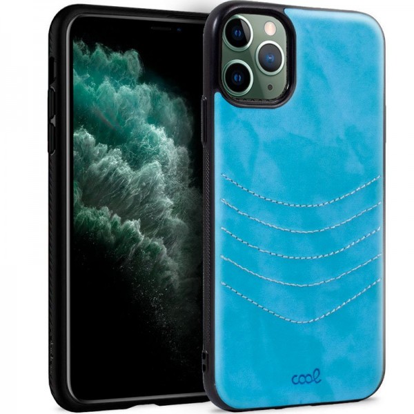 Carcaça COOL para iPhone 11 Pro Max couro bordado Celeste D