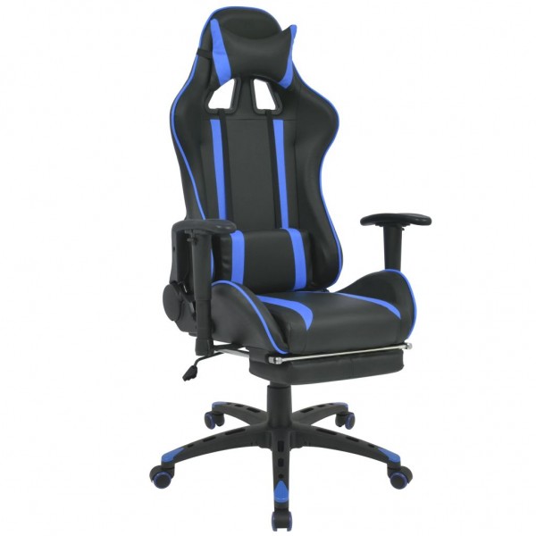 Cadeira de escritório de corrida reclinável com apoio de pés azul D