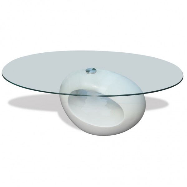 Mesa de centro superfície oval de vidro branco brilhante D