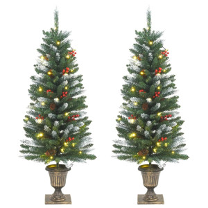 Árboles Navidad artificiales 2 uds 100 LED verde blanco 120 cm D