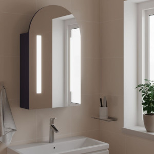 Mueble de baño con espejo arqueado y luz LED gris 42x13x70 cm D
