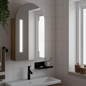 Mueble de baño con espejo arqueado y luz LED roble 42x13x70 cm D