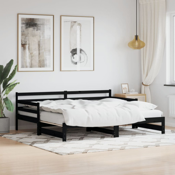 Sofá-cama em madeira maciça de pinho preto 90x200 cm D