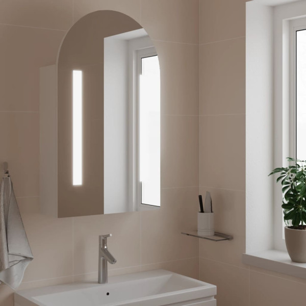 Mueble de baño con espejo arqueado y luz LED blanco 42x13x70 cm D