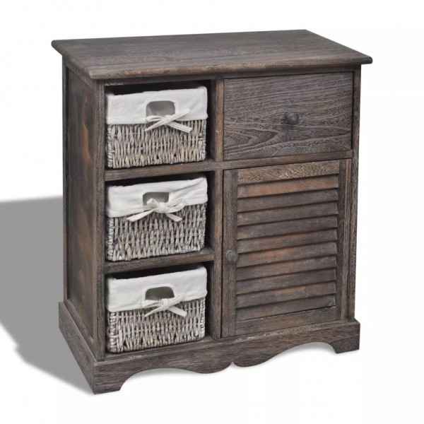 Mueble de madera de almacenaje con 3 cestas marrón D