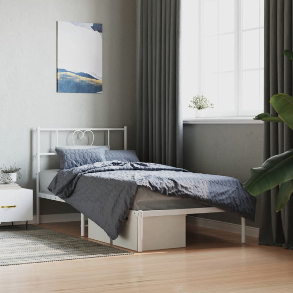 Estructura de cama de metal con cabecero blanco 90x200 cm D
