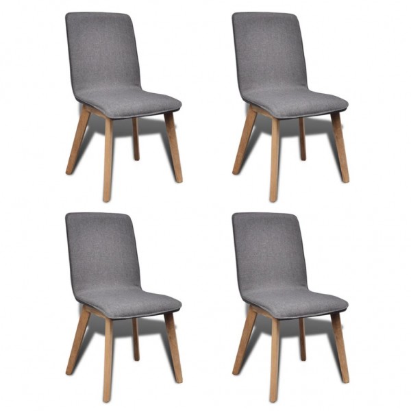Quatro cadeiras de jantar com tecido cinza claro e madeira maciça de carvalho D