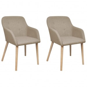 Sillas de comedor 2 uds tela beige y madera maciza de roble D