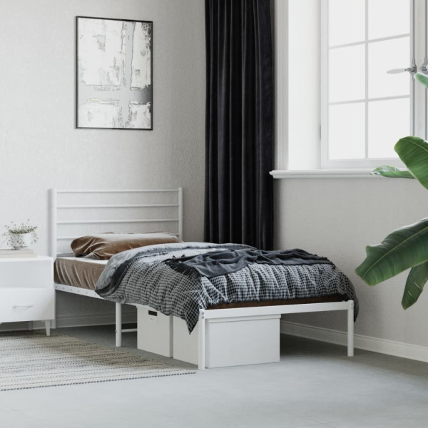 Estrutura de cama de metal com cabeçote branco 80x200 cm D