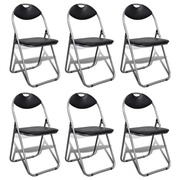 Cadeiras de jantar dobráveis de couro sintético e aço preto D