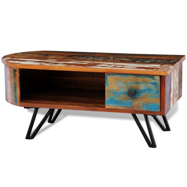 Mesa de centro vintage de madera reciclada y patas de hierro D