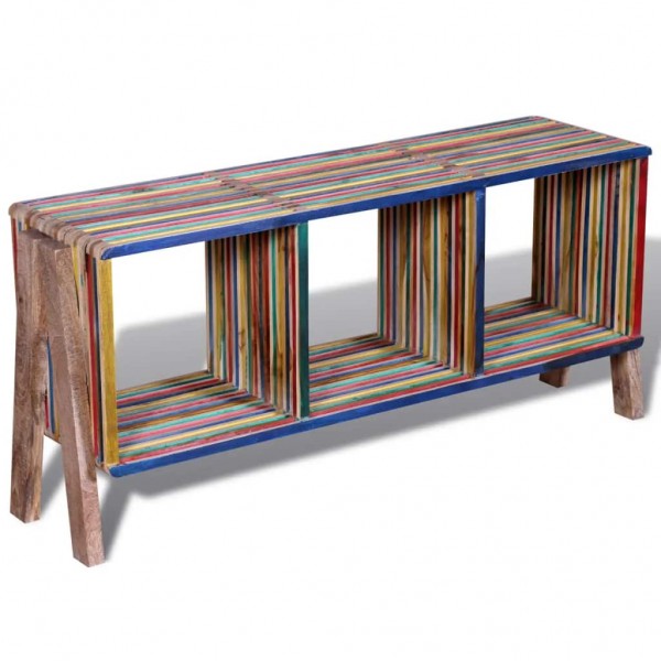 Mesa de TV de teca reciclada con 3 cajones apilables. Multicolor D