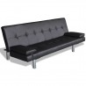 Sofa-cama ajustável com 2 almofadas couro artificial preto 5