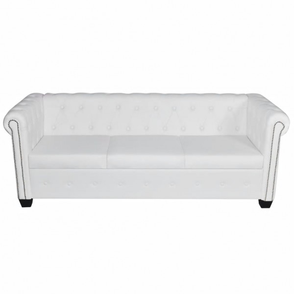 Sofá Chesterfield de 3 plazas cuero sintético blanco D