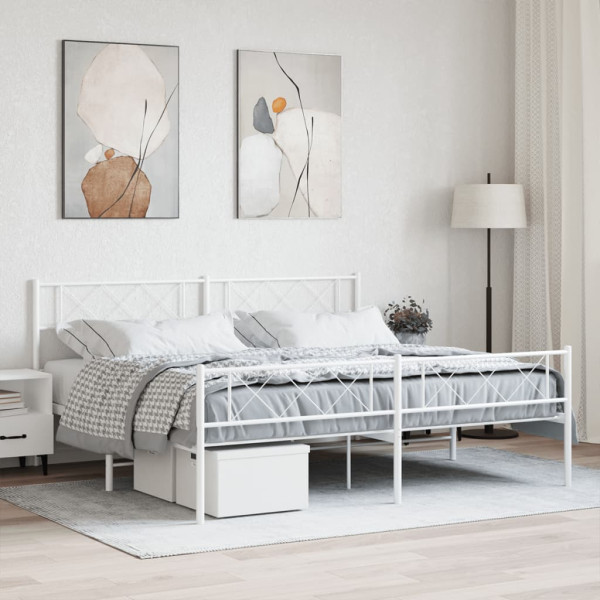Estrutura de cama de metal com cabeçalho e estribo branco 180x200 cm D