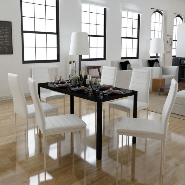 Set de mesa de jantar 7 peças preto e branco D