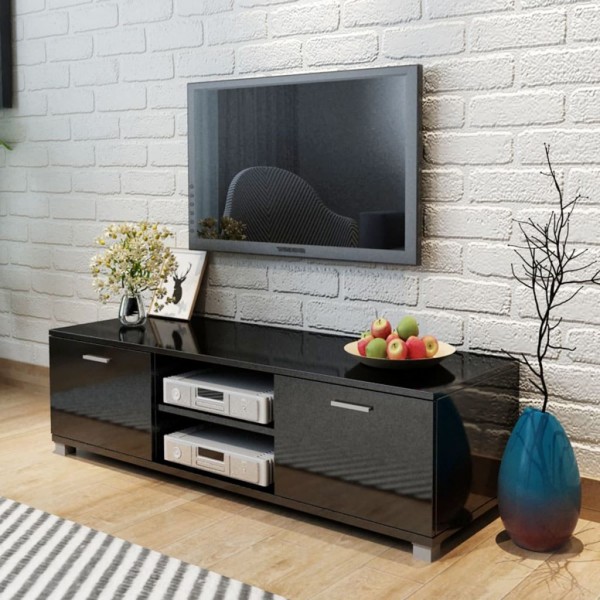 Mueble de TV negro brillo 140x40.5x35 cm D