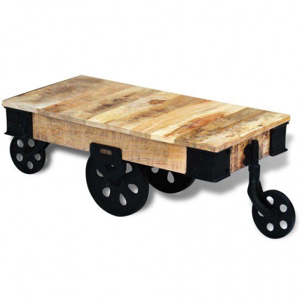 Mesa de centro con ruedas de madera de mango rugosa D