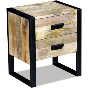 Mesa auxiliar con 2 cajones madera maciza de mango 43x33x51 cm D