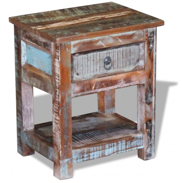 Mesa auxiliar con 1 cajón madera maciza reciclada 43x33x51 cm D
