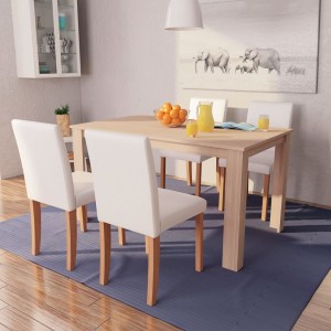 Sillas mesa de comedor 5 pzas roble cuero artificial color crema D