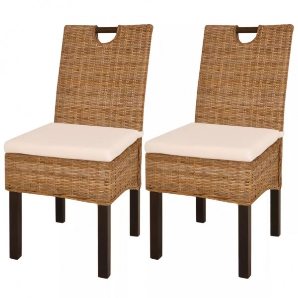 Cadeiras de jantar 2 unidades ratan kubu madeira de mango D