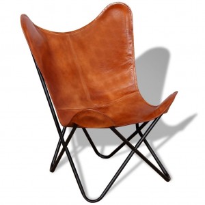 Cadeira Butterfly de couro verdadeiro marrom D