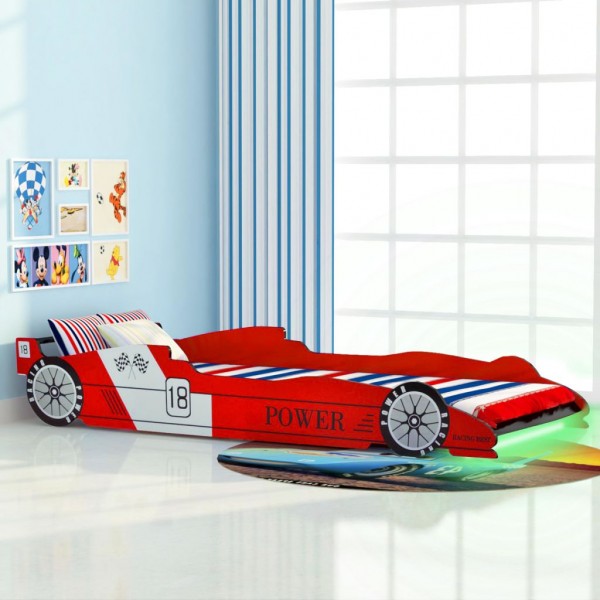 Cama infantil con forma de coche carreras y LED  90x200 cm roja D