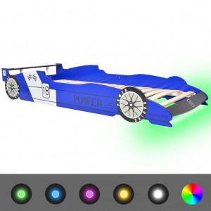 Cama infantil con forma de coche carreras y LED 90x200 cm azul D