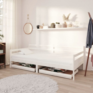 Sofá cama con cajones madera de pino maciza blanco 90x200 cm D
