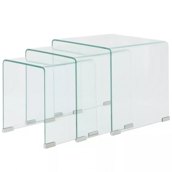 Set de tres mesas de centro apilables vidrio templado claro D