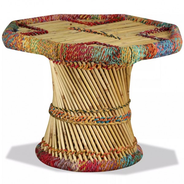 Mesa de centro de bambú con detalles chindi multicolor D
