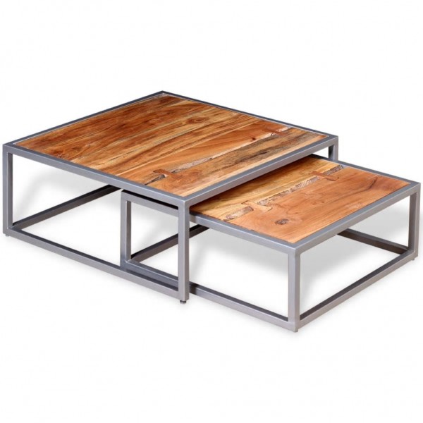 Set de mesas de centro 2 unidades madera maciza de acacia D