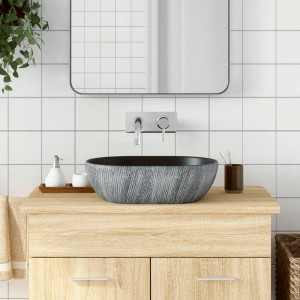 Lavabo sobre banheiro cerâmica oval preto e cinza 47x33x13 cm D