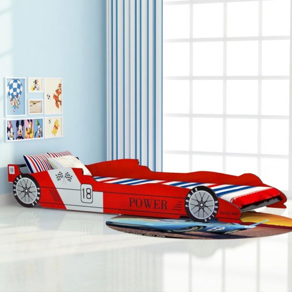 Cama em forma de carro de corrida para crianças vermelha 90x200 cm D