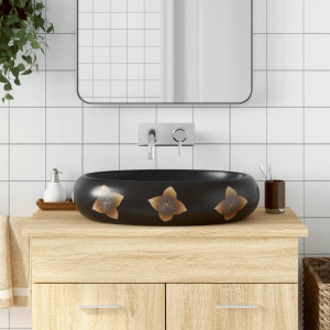 Lavabo sobre banheiro cerâmico preto e azul 59x40x15 cm D