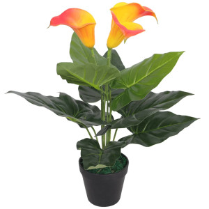 Planta Cala Lilly artificial com poteiro vermelho e amarelo 45 cm D
