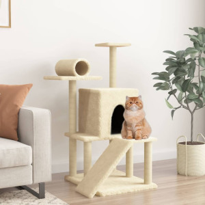 Raspador para gatos com postes de sisal creme 110,5 cm D