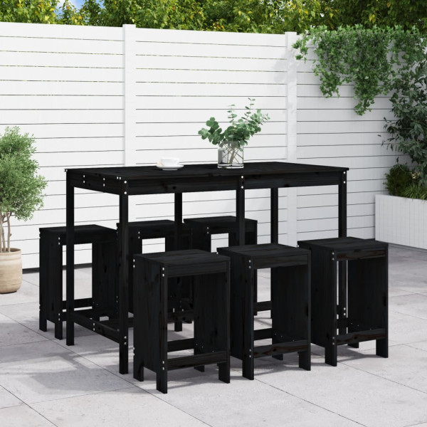 Set de mesa de jardim e bancos altos 7 peças de pinho preto D