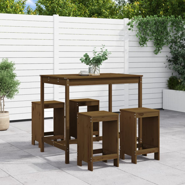 Mesa e banquinhas de jardim 5 pzas madeira pinheiro marrom mel D