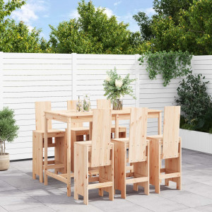 Set de mesa y taburetes altos jardín 7 pzas madera maciza pino D