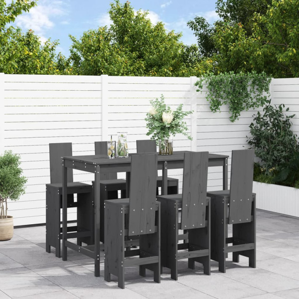 Set de mesa de jardim e bancos altos 7 peças de madeira de pinho cinza D