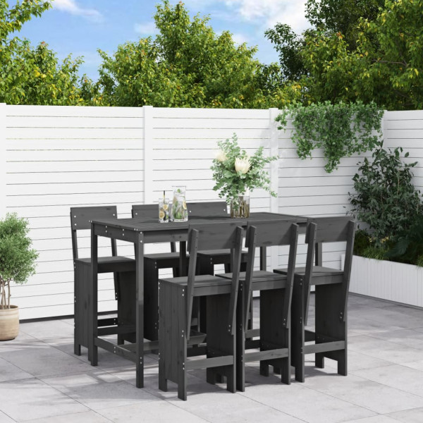 Set de mesa de jardim e bancos altos 7 peças de madeira de pinho cinza D
