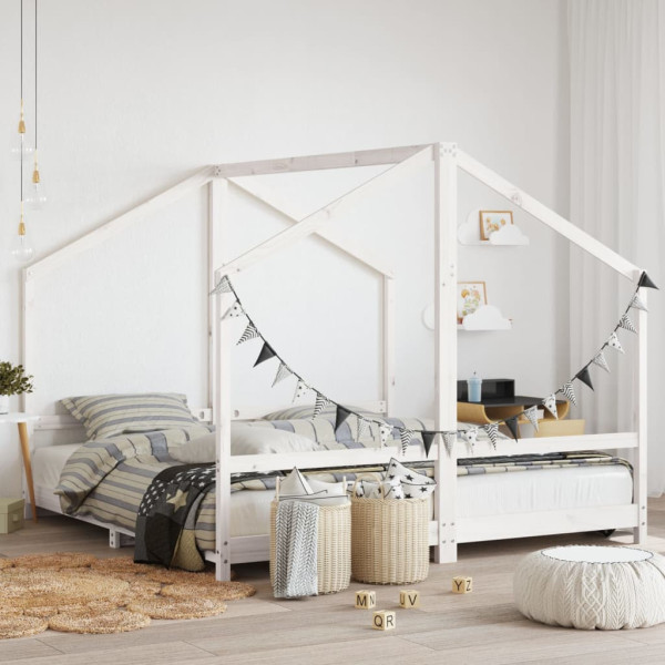 Estrutura de cama infantil em madeira de pinho branco 2x(90x190) cm D