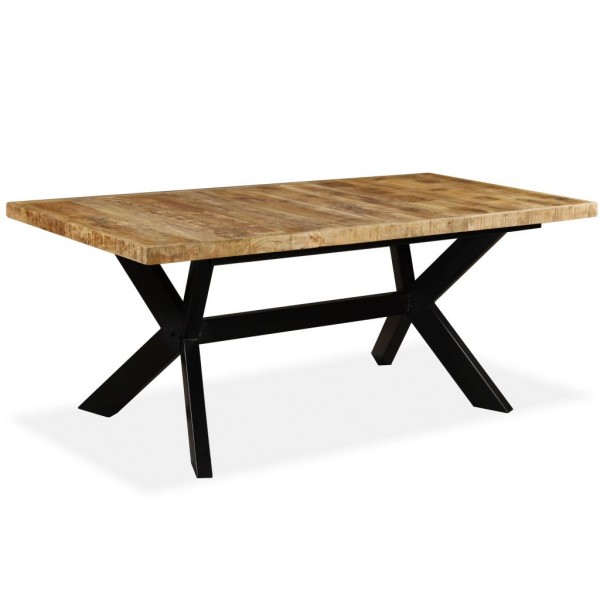 Mesa de comedor madera maciza de mango y cruz de acero 180 cm D