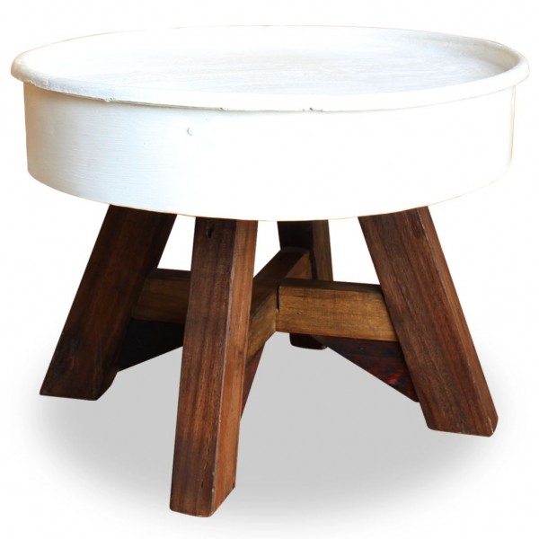 Mesa de centro de madera maciza reciclada 60x45 cm blanco D